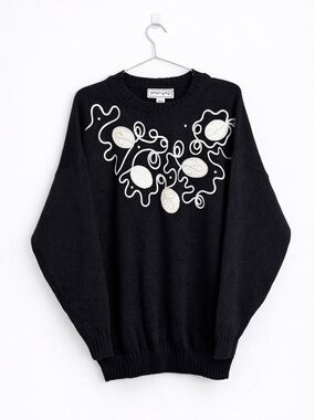 Vintage Jonathan Cass Sweater Made in USA Black Knit Embroidered Women’s M